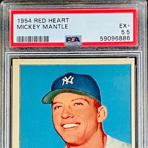 Cibo per cani Red Heart del 1954, carta da baseball Mickey Mantle, colori vivaci, PSA 5.5