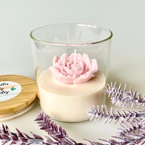 Peony Flower Soy Candle With Lid and Gift Box Etsy