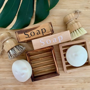 Zero Waste Dish Soap Brush Holder, Soap Dish with Drain, Bamboo Dish Tray, Natural Dish Soap, Eco Friendly Kitchen Soap Bar