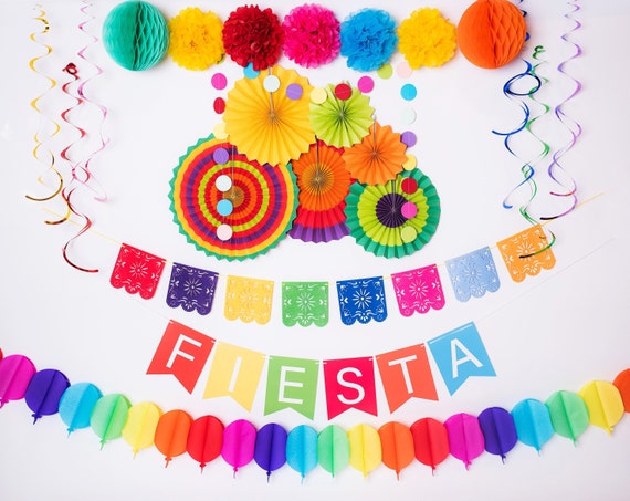 Mexican Fiesta Party Decorations Taco About a Party Taco Twosday Cumpleanos  Encanto Papel Picado Fiesta Supplies Birthday Kit Coco Theme 