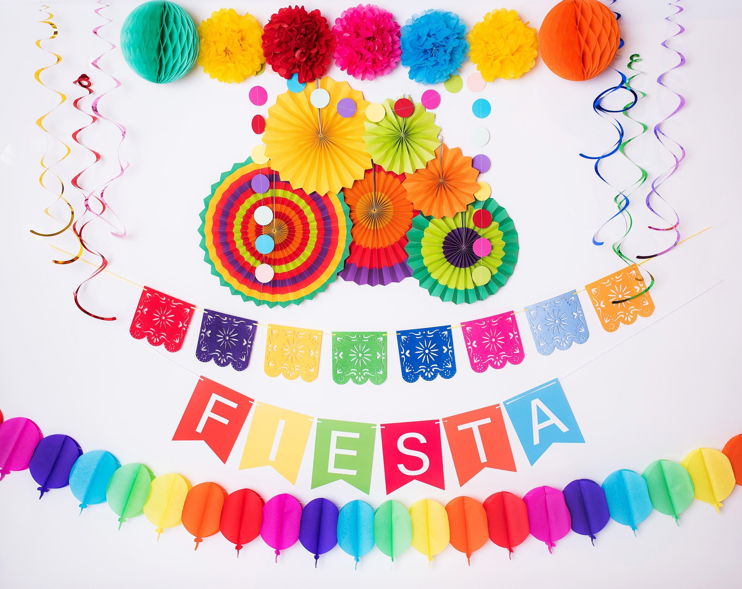 Encanto! Colombiana Fiesta PAPER Papel Picado Party Decorations- 4 Pack, 50  Feet Long! Scenes and Magic Doors! - TexMex Fun Stuff