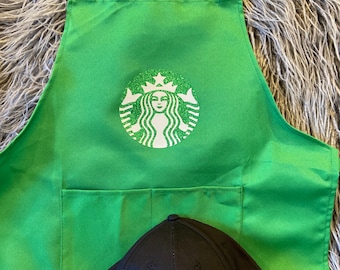 Kids Glitter Starbucks Dress Up Sets - Group Dress Up Sets -Starbucks worker Apron and hat Set - Starbucks Group dress up Sets.