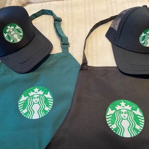 Green Glitter Group Dress Up Sets- Adults and Kids Dress Up Sets-Starbucks Barista Outfit Apron and Hat