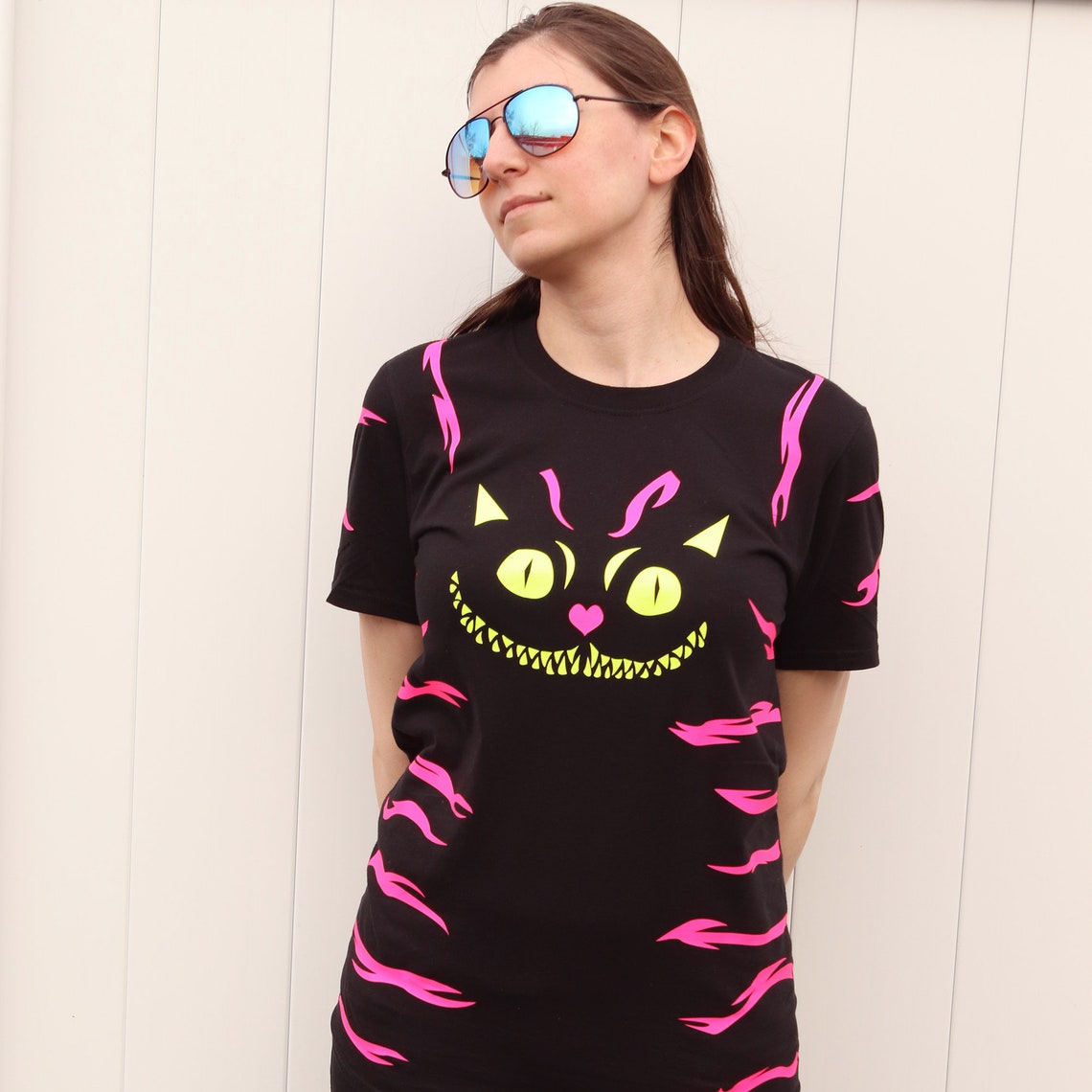 Cheshire Cat TShirt glows in UV light Etsy