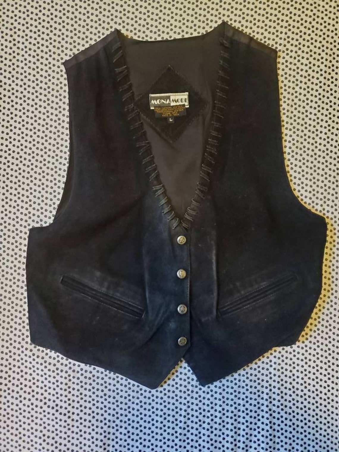 Women's Western Black Leather Vest by Mona Mode size L Etsy