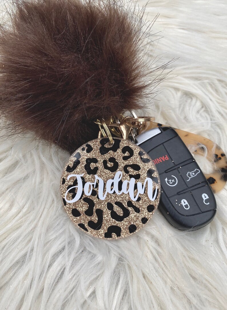 Leopard Personalized Keychain with Glitter Etsy