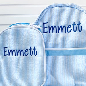 Sac à dos préscolaire, sac à dos en seersucker, sac à dos monogrammé, cartable pour bébé, sac à dos fille, sac à dos garçon, boîte à lunch en seersucker, couche