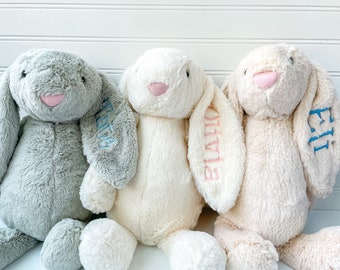 Gestickter Osterhase, personalisierter Osterhase, Kaninchen-Plüsch mit Namen, erster Osterkorb-Stuffer, Langohr-Hase-Plüsch