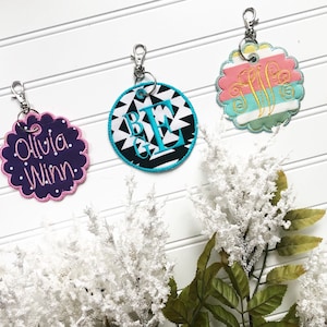 Embroidered Bag tags, Monogrammed backpack tag, lunchbox keychain, diaper bag tag, monogrammed bag tag, personalized tag, applique tag