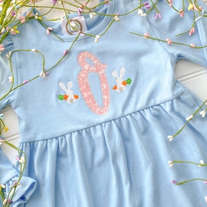 Personalized Easter Dress, Toddler Easter Dress, Seersucker Bunny Dress, Monogrammed Easter Dress, Blue Easter Dress, Toddler Rabbit Outfit