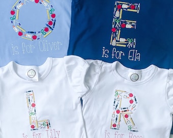 Embroidered Initial Back to School Shirt, Monogrammed School Outfit