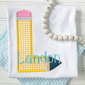 Embroidered Back to School Set, Applique Pencil Shirt, Personalized First Day of School Outfit, Boy Seersucker Set, School Sibling Match