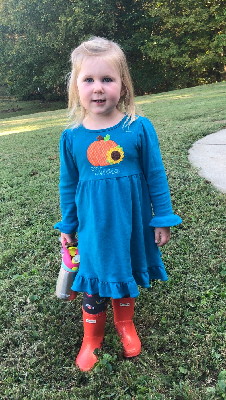 Girl's Applique Fall Dress Monogrammed Pumpkin Dress Etsy