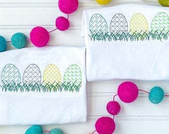 Embroidered Personalized Easter Shirt, Toddler Girl Sketch T Shirt, Girls Easter Egg Shirt, Boys Stitched Easter Top, Sibling Match