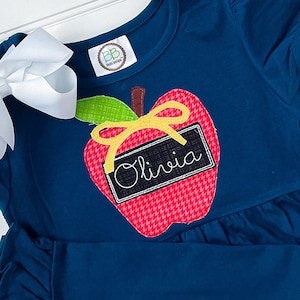 Back to School Dress, Apple Ruffle Dress, Girl&#39;s Applique Dress, Monogrammed School Dress, First Day of School Dress, Kindergarten Outfit