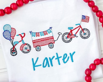 4.Juli Shirt für Kinder, Vaterländisches Kleinkind-Shirt, Monogramm-Amerika-Shirt, Gestickte Vaterländische Parade, Personalisierter 4.Juli