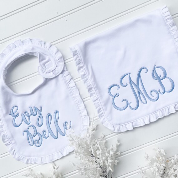 Monogrammed Bib and Burp Cloth Set Matching Bib and Burp Etsy