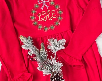 Girls Monogrammed Christmas Dress, Personalized Dress, Winter White Dress, Santa Visit Dress, Christmas Party Dress