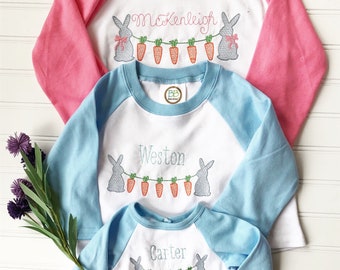 Personalisierte bestickte Osterhase Raglan-Shirt