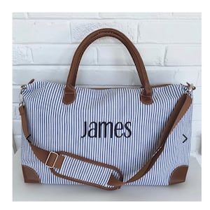 Personalized Weekender Bag, Seersucker Weekender, Personalized Duffel Bag, Seersucker Duffel Bag, Adult Duffel Bag