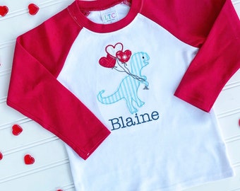 Kid's Valentine's Shirt, Toddler Applique Valentine Shirt, Boy's Personalized Valentine Shirt, Monogrammed Love Shirt, Dinosaur Valentine T