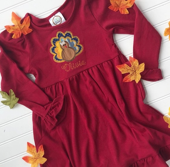 Personalized Thanksgiving Applique Turkey Dress, Sibling Set, Girls Turkey Dress, Sibling Match Available, Thanksgiving Sibling Set