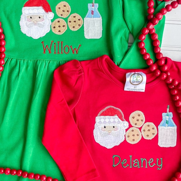 Girl's Applique Christmas Dress, Boy's Monogrammed Holiday Shirt, Applique Santa Shirt, Personalized Holiday Dress, Toddler Winter Dress