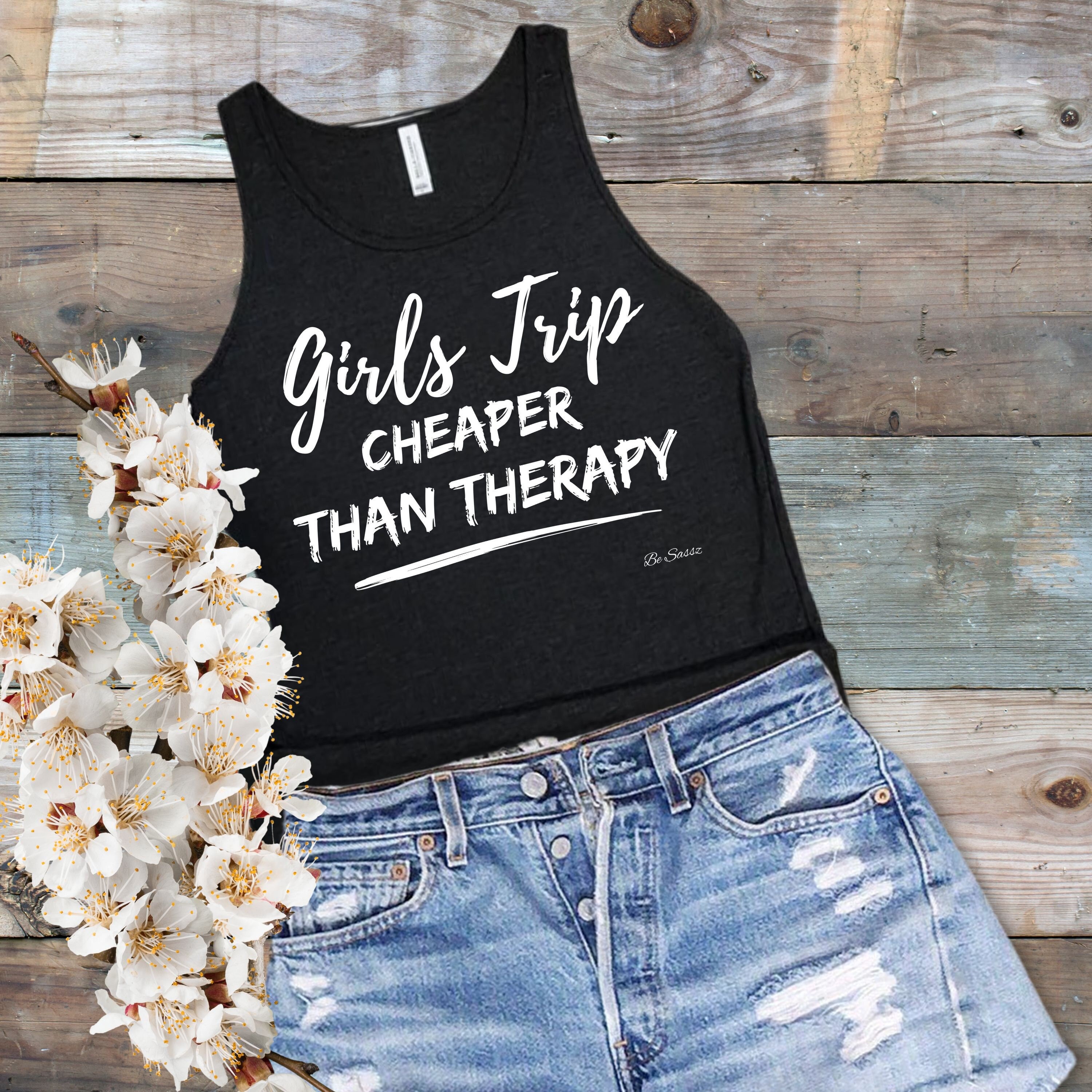 "Girl's Trip Cheaper Than Therapy" Funny Graphic Tank Top For Women | Sleeveless Summer Travel Tee