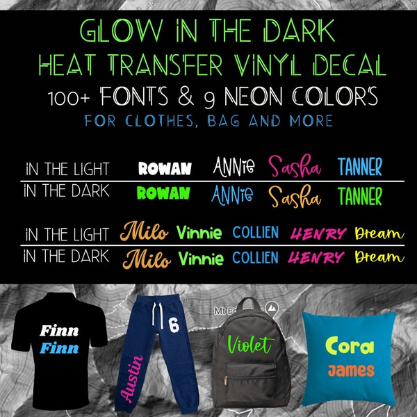 Glow in the dark Iron-on Decal, Personalized Name, Fabric Iron on, Halloween decal, Glow in the dark Name