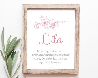 Betydelse av babynamnet Lila Barnnamn Barntecken Flicknamn Utskrivbara digitala nedladdningar