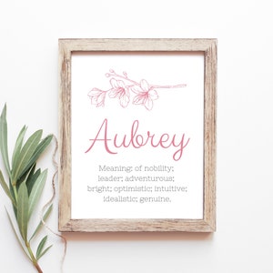 Aubrey Baby Name Meaning Baby Names Nursery Sign Girl Names Printables Instant Digital Downloads