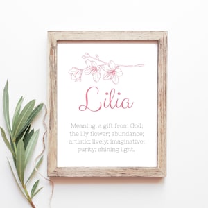 Lilia Baby Name Meaning Baby Names Nursery Sign Girl Names Printables Instant Digital Downloads
