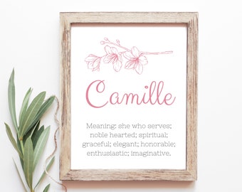 Camille Baby Name Meaning Baby Names Nursery Sign Girl Names Printables  Instant Digital Downloads