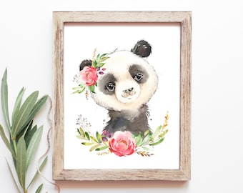 Panda Nursery Sign - Digital Download - Floral - Girl Nursery - Printables - Nursery Wall Art - Animal Nursery - Floral Panda