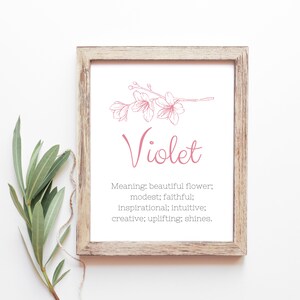 Violet Baby Name Meaning Baby Names Nursery Sign Girl Names Printables Instant Digital Downloads