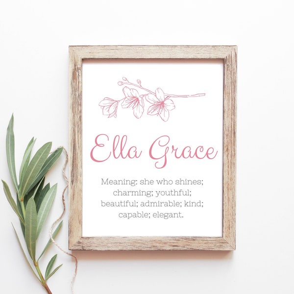 Ella Grace Baby Name Meaning Baby Names Nursery Sign Girl Names Printables Instant Digital Downloads