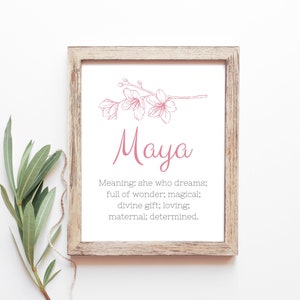 Maya Baby Name Significado Baby Names Nursery Sign Girl Names Printables Descargas digitales instantáneas