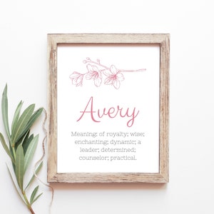 Avery Baby Name Meaning Baby Names Nursery Sign Girl Names Printables Instant Digital Downloads