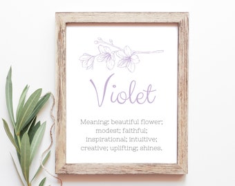Violet Baby Name Meaning Baby Names Nursery Sign Girl Names Printables Instant Digital Downloads