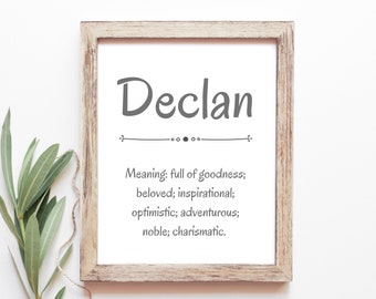 Declan Baby Name Meaning Baby Names Nursery Sign Boy Names Printables Instant Digital Downloads