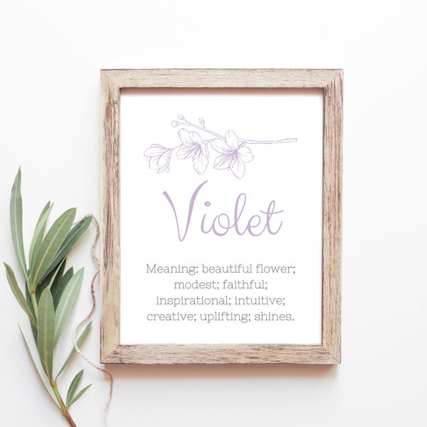 Violet Baby Name Meaning Baby Names Nursery Sign Girl Names Printables Instant Digital Downloads