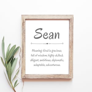 Nombre del bebé de Sean que significa nombres de bebés nursery sign boy nombres imprimibles descargas digitales instantáneas