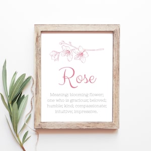 Rose Baby Name Meaning Baby Names Nursery Sign Girl Names Printables Instant Digital Downloads
