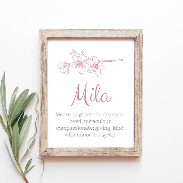 Mila Baby Name Meaning Baby Names Nursery Sign Girl Names Printables Instant Digital Downloads