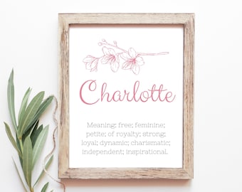Charlotte Baby Name Meaning Baby Names Nursery Sign Girl Names Printables Instant Digital Downloads