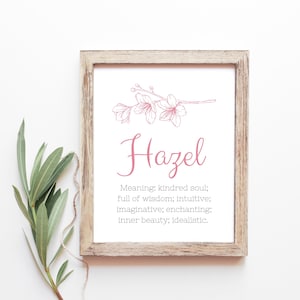 Hazel Baby Name Meaning Baby Names Nursery Sign Girl Names Printables Instant Digital Downloads