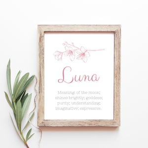 Luna Baby Name Meaning Baby Names Nursery Sign Girl Names Printables Instant Digital Downloads