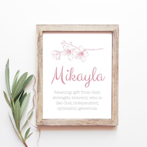 Mikayla nombre del bebé que significa bebé nombres de la guardería signo chica nombres imprimibles descargas digitales instantáneas
