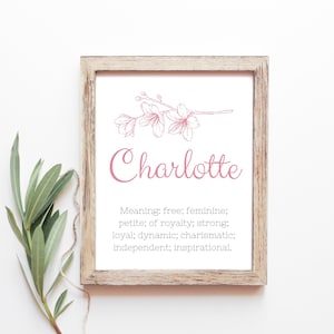 Charlotte Baby Name Meaning Baby Names Nursery Sign Girl Names Printables Instant Digital Downloads