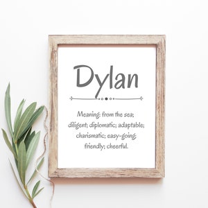 Dylan Bebé nombre que significa nombres de bebé vivero firmar nombres de niños imprimibles descargas digitales instantáneas